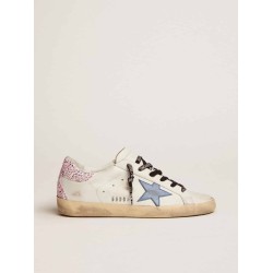 Super-Star sneakers with cobalt-blue leather star and pink glitter heel tab