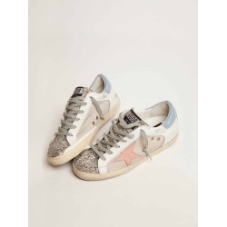Super-Star LTD sneakers in white leather with mesh insert and silver glitter tongue
