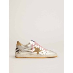 Ball Star LTD sneakers in silver laminated leather with sand-colored suede details