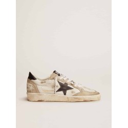 Ball Star sneakers in white leather and ice-gray suede with black leather detail