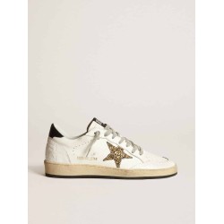 Ball Star sneakers with gold glitter star with crocodile print and black leather heel tab