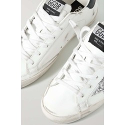 Superstar distressed glittered leather sneakers silver