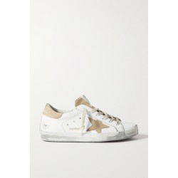 Superstar distressed suede-trimmed leather sneakers
