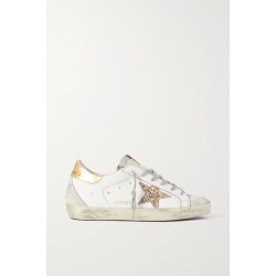 Superstar distressed glittered leather sneakers gold