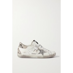 Superstar distressed glittered and python-effect leather sneakers