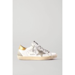 Superstar distressed leather and suede sneakers gold