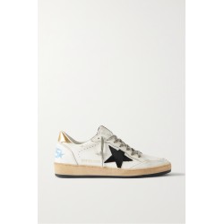 Ball Star distressed suede-trimmed leather sneakers